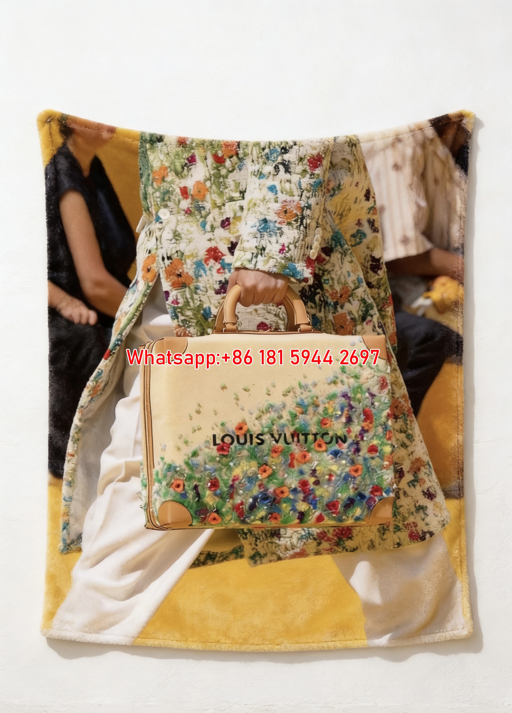LV Floral Embroidered Blanket Monet's Garden Inspired Blanket 079